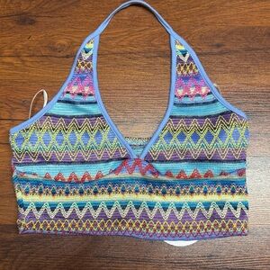 SHEIN Vacay Knit Halter Crop Top Colorful Size Small NWT